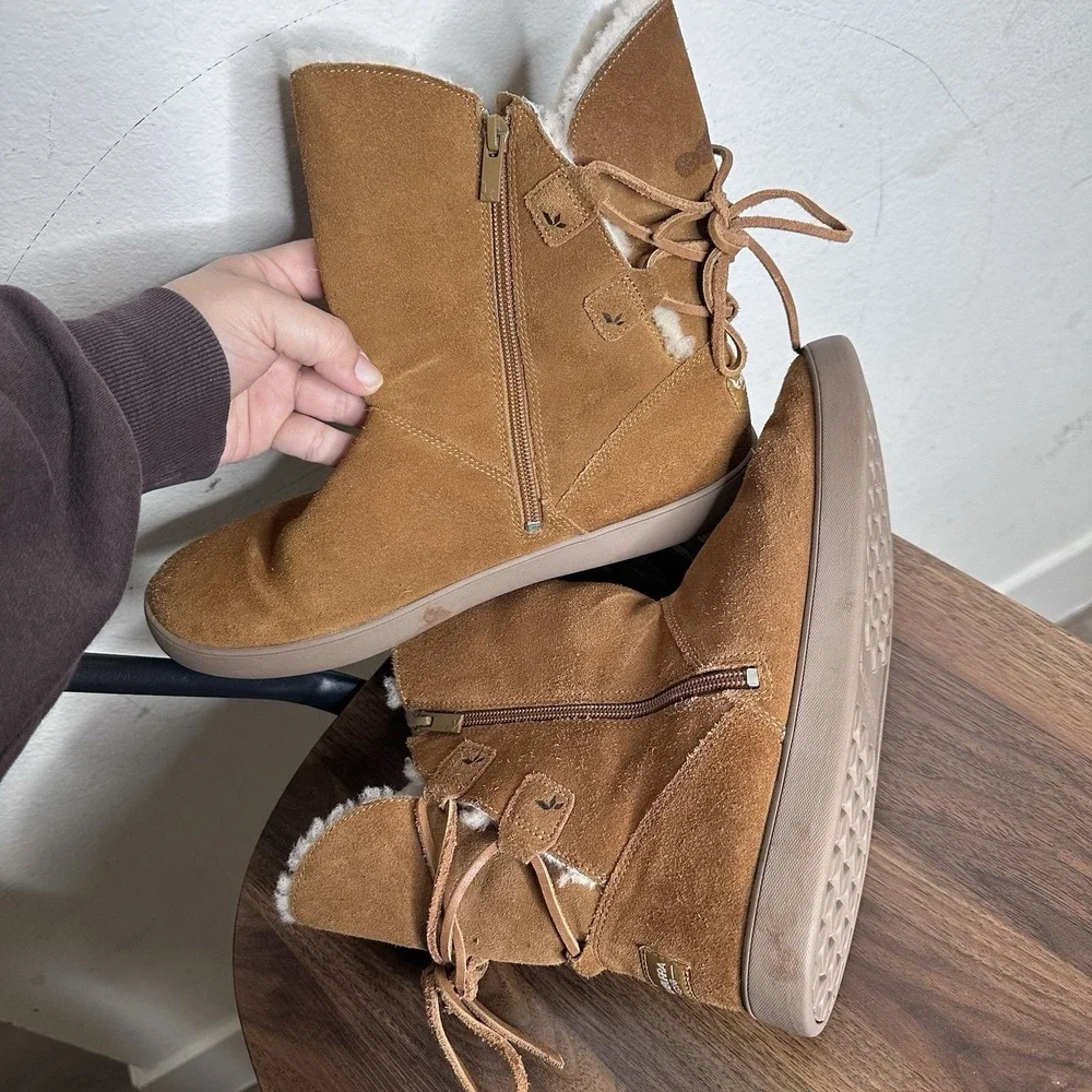 Koolaburra‎ by UGG Women's 9 Shazi Suede Zip & Lace Up Ankle Boots Chestnut Tan